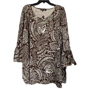 Lexington Avenue Women’s 3X XXXL Top Plus Size Tunic Retro Green Brown 22 24